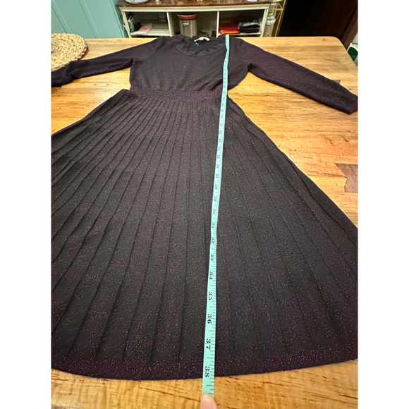 Nanette Lepore Dress Medium Black Purple Scalloped Long Sleeve
